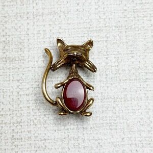 Vintage Lind Gal Gold Tone Jelly Belly Cat Brooch RARE